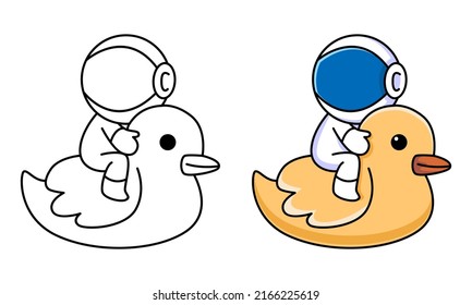 cute astronaut sitting on duck tires coloring page for kids