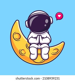 Cute Astronaut sitzend auf dem Mond Cartoon Vektorsymbol Illustration. Science Technology Icon Konzept isolierter Premium-Vektorgrafik. Flachbildkartonstil