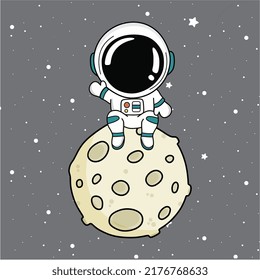 Un Astronauta Acondicionado Sobre La Ilustración Del Icono Del Vector De Caricaturas De La Luna. Ciencia. Estilo de dibujo plano