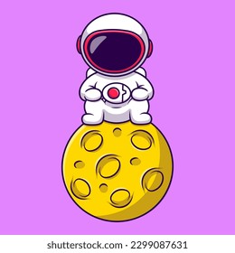Cute Astronaut Sitting On Moon Cartoon Vector Icons Illustration. Flat Cartoon Concept. Suitable for any creative project.
