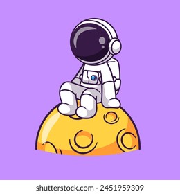 Lindo Astronauta Sentado En La Luna Ilustración De Vector De Dibujos Animados. Concepto de ícono de Tecnología de Ciencia Vector de Premium aislado. Estilo plano de dibujos animados