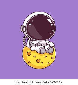 Cute astronaut sitting on the moon mascot cartoon