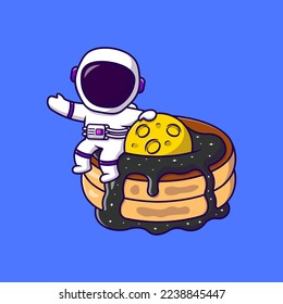 Cute Astronaut Sitting On Pancake Cartoon Vector Icons Illustration. Flat Cartoon Concept. Suitable for any creative project.