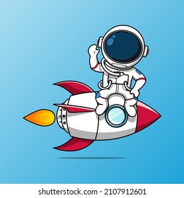 Cute astronaut sitting on a rocket illustration