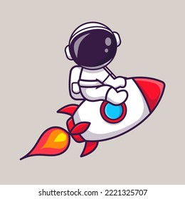 Cute Astronaut Sitting On Rocket Cartoon Vector Icon Illustration. Science Technology Icon Concept Isolated Premium Vector. Flat Cartoon Style