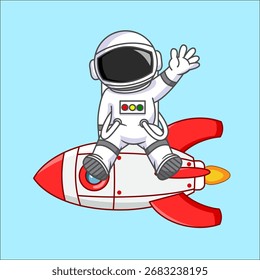 Cute Astronaut  Sitting on Rocket Vector Illustration Cartoon Design