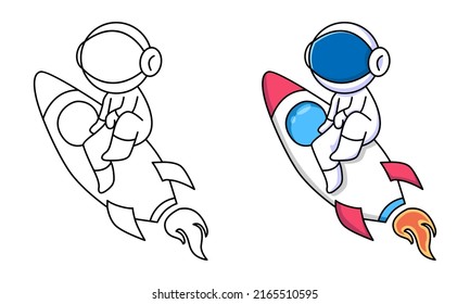 cute astronaut sitting on spaceship coloring page for kids