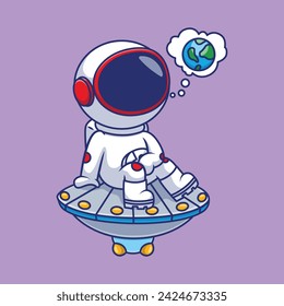 Cute Astronaut Sitting On Ufo Spaceship Cartoon  Vector Icons Illustration. Flat Cartoon Concept. Suitable for any creative project.