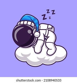 Cute Astronaut schlafen auf Cloud Cartoon Vektorsymbol Illustration Science Technology Icon Concept Isolated Premium Vector. Flachbildkartonstil