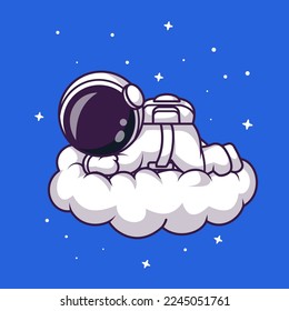 Cute Astronaut Sleep on Cloud In SpaceCartoon Vector Icon Illustration. Science Technology Icon Concept Isolated Premium Vector. Flat Cartoon Style