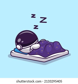 Cute Astronaut Sleeping With Blanket Space Cartoon Vector Icon Illustration. Science Technology Icon Concept Isolated Premium Vector. Flat Cartoon Style