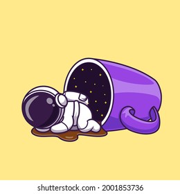 Cute Astronaut Sleeping With Coffee Cup Cartoon Vector Icon Illustration. Science Drink Icon Concept Isolated Premium Vector. Flat Cartoon Style