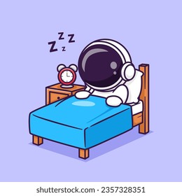 Cute Astronaut Sleeping On Bed Cartoon Vector Icon Illustration. Science Technology Icon Concept Isolated Premium Vector. Flat Cartoon Style