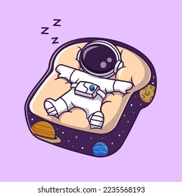 Cute Astronaut Sleeping On Bread Space Cartoon Vector Icon Illustration. Science Food Icon Concept Isolated Premium Vector. Flat Cartoon Style