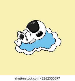 cute astronaut sleeping on a cloud, Cartoon Vector Icon Illustration. Flat Cartoon Style
