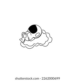 astronauta adorable durmiendo en una nube, Ilustración del icono del vector de dibujos animados. Estilo de dibujo plano