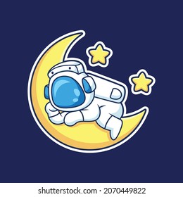 Cute astronaut sleeping on the moon