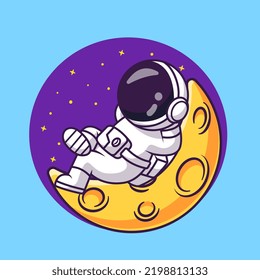 Cute Astronaut Sleeping On Moon Cartoon Vector Icon Illustration. Science Technology Icon Concept Isolated Premium Vector. Flat Cartoon Style