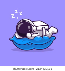 Cute Astronaut Sleeping On Pillow Cartoon Vector Icon Illustration. Science Technology Icon Concept Isolated Premium Vector. Flat Cartoon Style