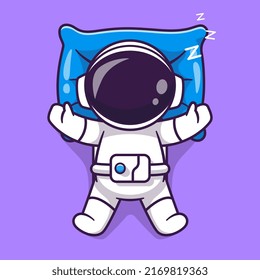 Cute Astronaut Sleeping On Pillow Cartoon Vector Icon Illustration. Science Technology Icon Concept Isolated Premium Vector. Flat Cartoon Style