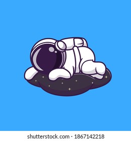 Cute Astronaut Sleeping On Space Cloud Cartoon Vector Icon Illustration. Science Technology Icon Concept Isolated Premium Vector. Flat Cartoon Style