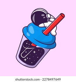 Cute Astronaut Sleeping On Space Drink Cartoon Vector Icon Illustration. Science Drink Icon Concept Isolated Premium Vector. Flat Cartoon Style