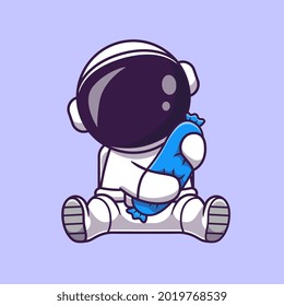 Cute Astronaut Sleeping With Pillow Cartoon Vector Icon Illustration. Science Icon Concept Isolated Premium Vector. Flat Cartoon Style
