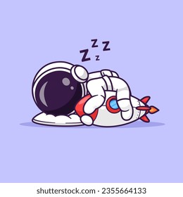 Cute Astronaut Sleeping With Rocket Pillow Cartoon Vector Icon Illustration. Science Technology Icon Concept Isolated Premium Vector. Flat Cartoon Style