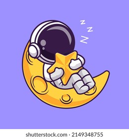 Cute Astronaut Sleeps On Moon Holding the Star Cartoon Vector Icon Illustration. Science Technology Icon Concept Isolated Premium Vector. Flat Cartoon Style