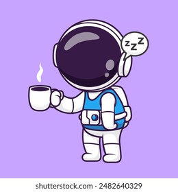 Lindo astronauta durmiente sosteniendo el Vector de dibujos animados de café Ilustración. Ciencia Bebida Icono Concepto Aislado Vector Premium. Estilo plano de dibujos animados