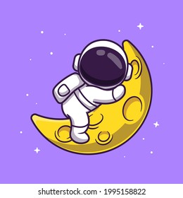 Cute Astronautenschnee auf dem Mond Cartoon Vektorsymbol Illustration. Science Technology Icon Konzept isolierter Premium-Vektorgrafik. Flachbildkartonstil