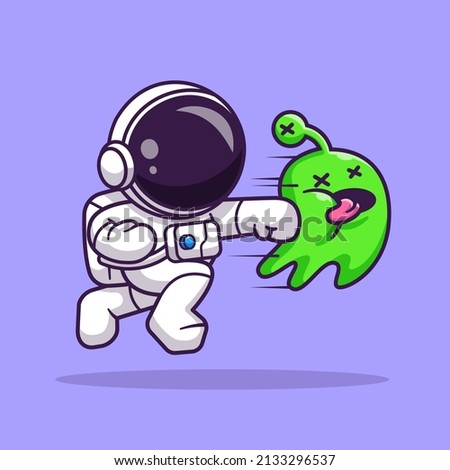 Cute Astronaut Smashing Allien Cartoon Vector Icon Illustration. Science Technology Icon Concept Isolated Premium Vector. Flat Cartoon Style