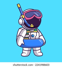 Cute Astronaut Snorkeling With Cartoon Vector Icon Illustration. Science Sport Icon Concept Isolated Premium Vector. Flat Cartoon Style