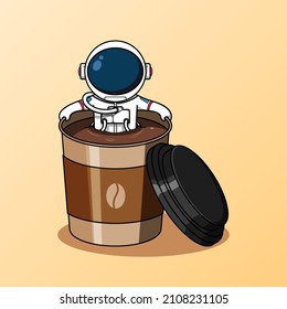 Cute astronaut soaking in coffee cup illustration
