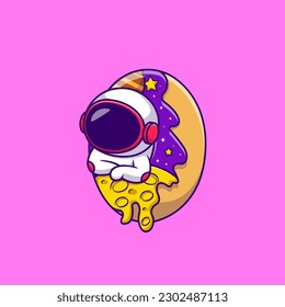 Cute Astronaut In Space Doughnut Cartoon Vector Icons Illustration. Flat Cartoon Concept. Suitable for any creative project.