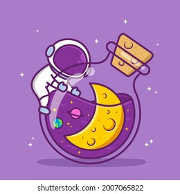 cute astronaut with space inside the bottle