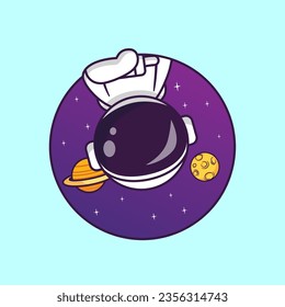 Cute Astronaut In Space Logo Cartoon Vector Icon Illustration. Science Technology Icon Concept Isolated Premium Vector. Flat Cartoon Style