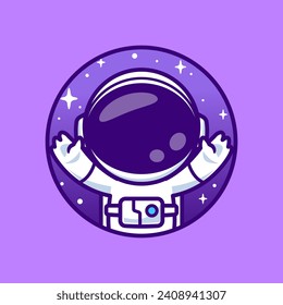 Cute Astronaut In Space Logo Cartoon Vector Icon Illustration. Science Technology Icon Concept Isolated Premium Vector. Flat Cartoon Style