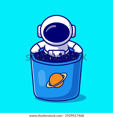 Cute Astronaut In Space Mug Cartoon Vector Icon Illustration. Science Technology Icon Concept Isolated Premium Vector. Flat Cartoon Style
