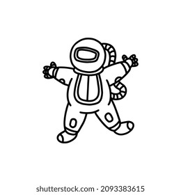 Cute astronaut in space suit in hand drawn doodle style, vector illustration isolated on white background. Outline spaceman icon for childish design.