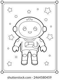 Lindo astronauta en el espacio adecuado para la Ilustración vectorial de página para colorear de los niños