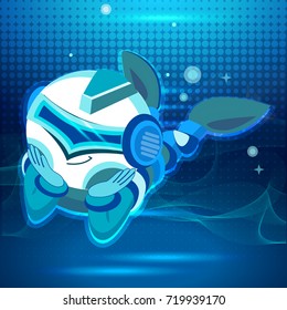 cute astronaut in space, working playing games and having fun. Astronaut in space suits with no gravity. vector images. Digital design in cartoon style. Blue tone.