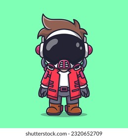 Cute Astronaut Spaceman Punk Cartoon Vector Icon Illustration. Science Fashion Icon Concept Isolated Premium Vector. Flat Cartoon Style