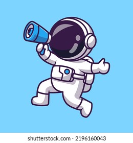 Cute Astronaut Speaking With Megaphone Cartoon Vector Icon Illustration. Science Technology Icon Concept Isolated Premium Vector. Flat Cartoon Style