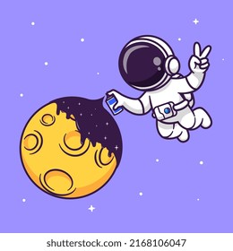Luna De Pulverización Astronauta Con Icono De Vector De Caricatura Espacial Icono Ilustración Icono De La Tecnología De La Ciencia Concepto Vector Premium Aislado. Estilo de dibujo plano