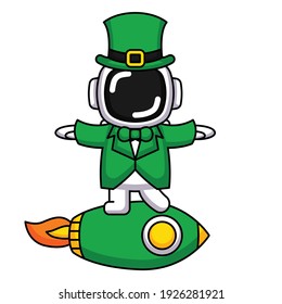 Cute astronaut in St. Patrick's Day costume 