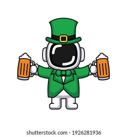 Cute astronaut in St. Patrick's Day costume 