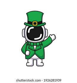 Cute astronaut in St. Patrick's Day costume 