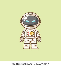 Cute astronaut stand kawaii chibi character mascot illustration outline style design set