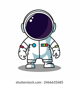 Lindo astronauta de pie en el espacio de dibujos animados Ilustración de Vector. Concepto de ícono de Tecnología de Ciencia Vector de Premium aislado. Estilo plano de dibujos animados